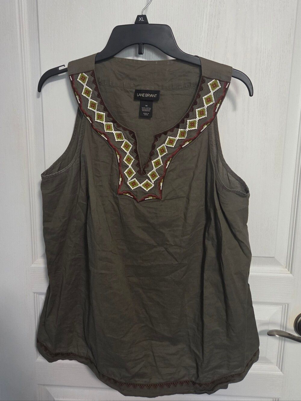 Lane Bryant Top Sleeveless Olive Green Embroidered Aztec Southwestern  Womens 18